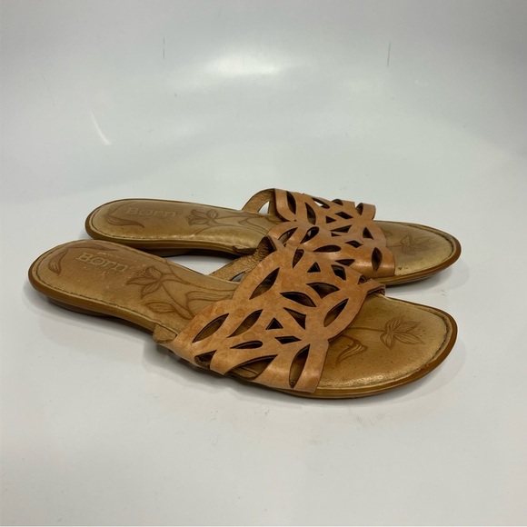 Born Mani Natura slide sandals perforated‎ tan leather women’s size 7/38 casual - Picture 3 of 8